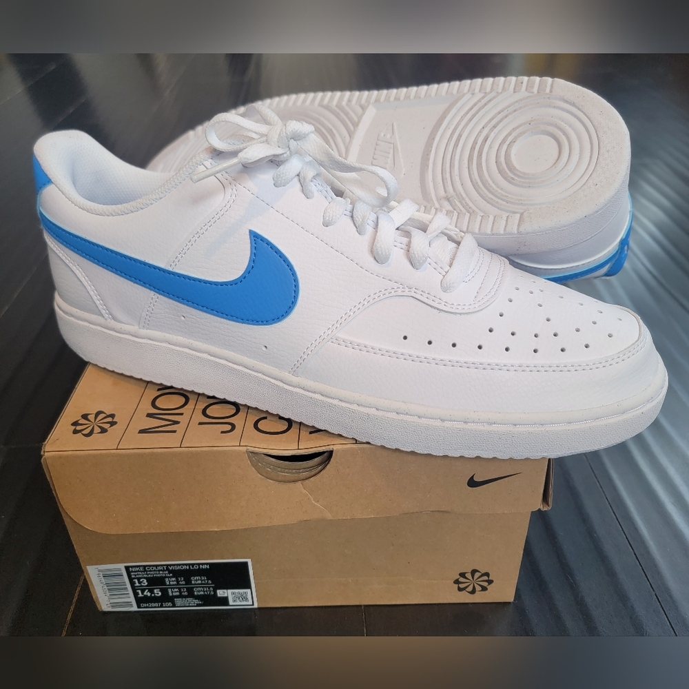 Nike Court Vision Low White and Blue Shoes